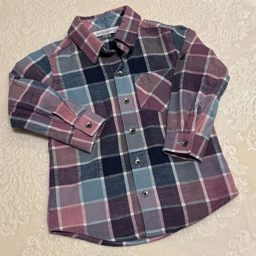 RUGGEDBUTTS BOYS PLAID BUTTON DOWN LONG SLEEVE SHIRT